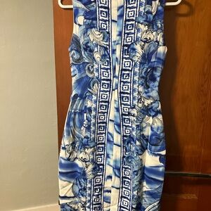 Versace Blue and White Patterned Dress
